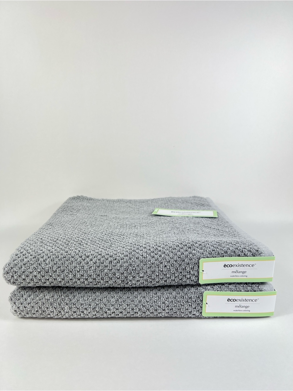 Ecoexistence Mélange Bath Towels Light Gray Waffle Knit Soft Cotton 2 Pc NEW